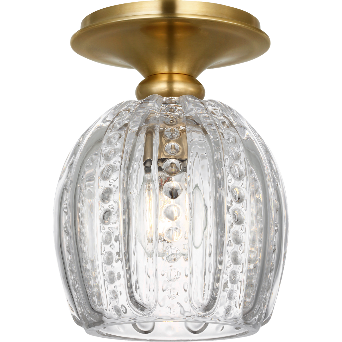 AERIN Lazari 6 inch flush mount in hand-rubbed antique brass with clear glass, full view