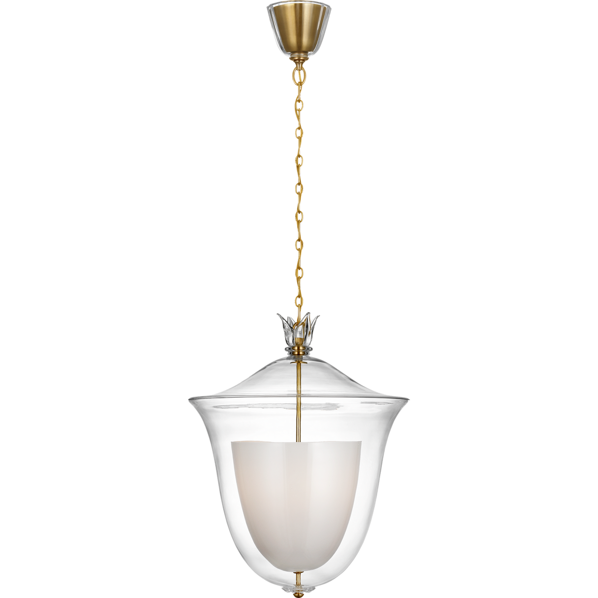 AERIN Varenna 19" Pendant in Hand-Rubbed Antique Brass with Clear and White Glass W19.25" x H24.5"