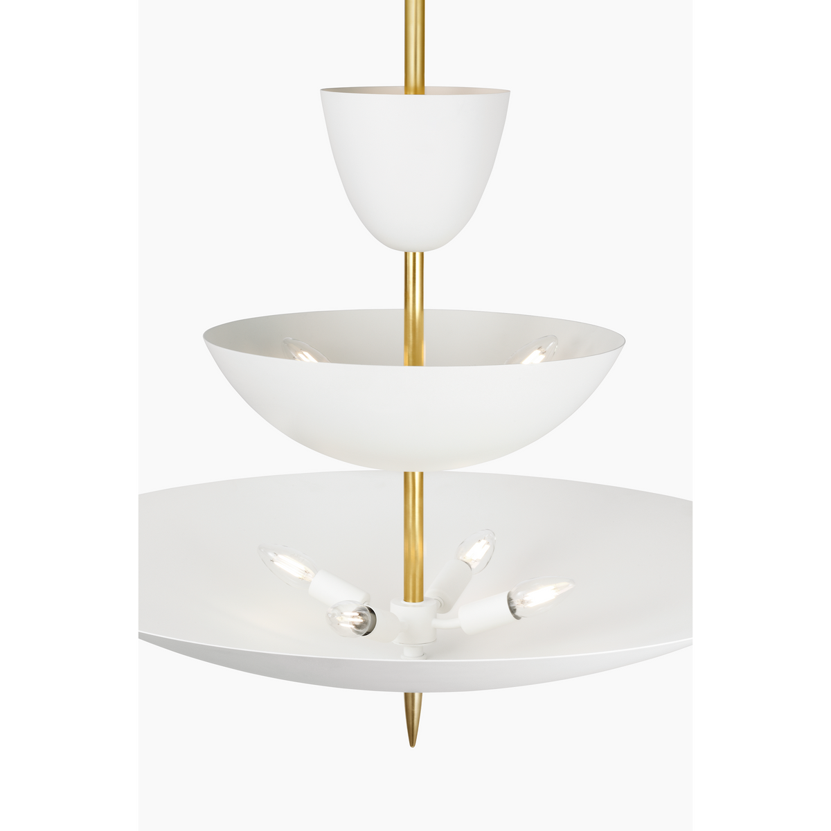 AERIN Orsini 30" Three Tier Chandelier in Hand-Rubbed Antique Brass with Plaster White Shades W29.75"