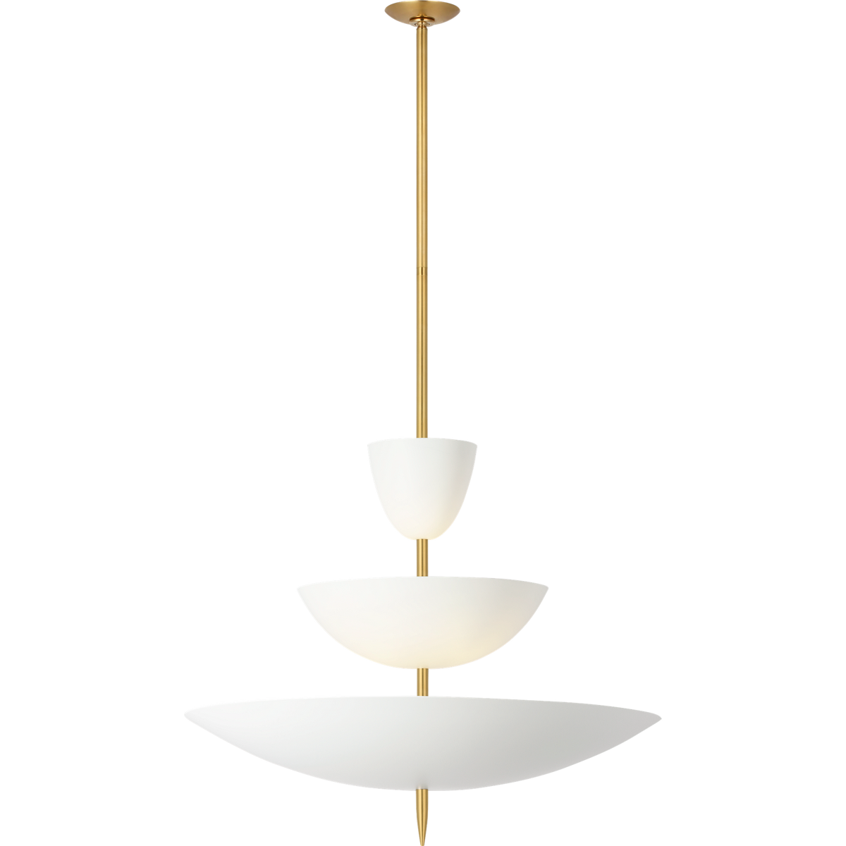 AERIN Orsini 30" Three Tier Chandelier in Hand-Rubbed Antique Brass with Plaster White Shades W29.75"