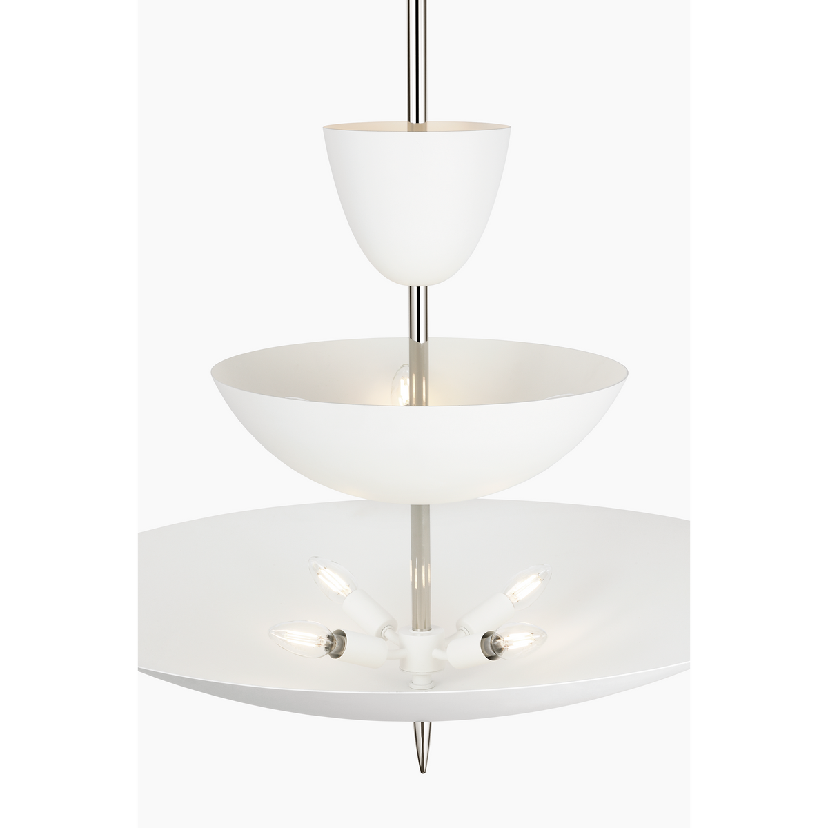 AERIN Orsini 30" Three Tier Chandelier in Polished Nickel with Plaster White Shades W29.75"