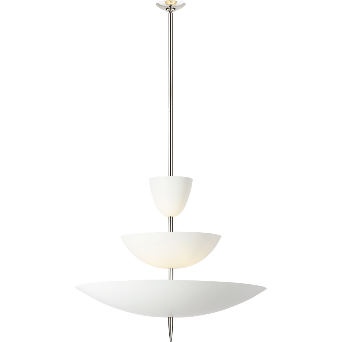 AERIN Orsini 30" Three Tier Chandelier in Polished Nickel with Plaster White Shades W29.75"