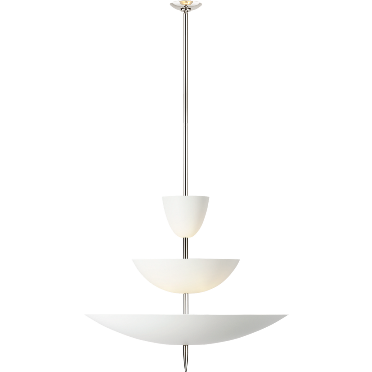 AERIN Orsini 30" Three Tier Chandelier in Polished Nickel with Plaster White Shades W29.75"