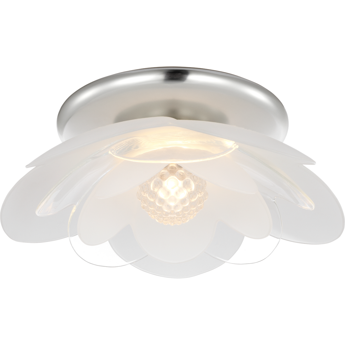 Barbara Barry Petaluma 7" Flush Mount in Soft Silver with Etched and Clear Glass Flowers W7.25" x H2.5"
