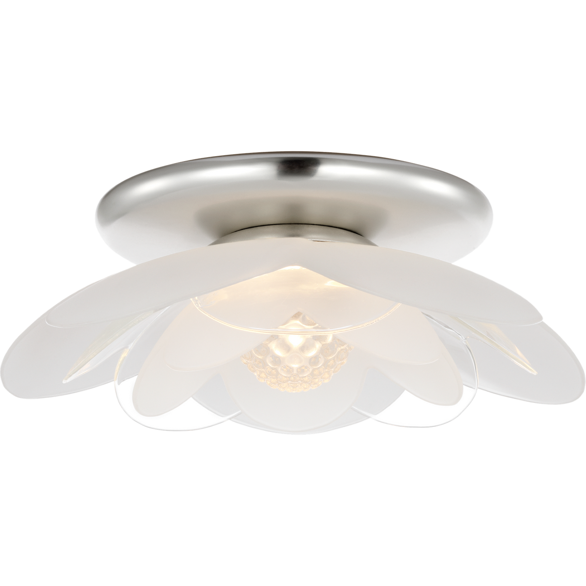 Barbara Barry Petaluma 7" Flush Mount in Soft Silver with Etched and Clear Glass Flowers W7.25" x H2.5"