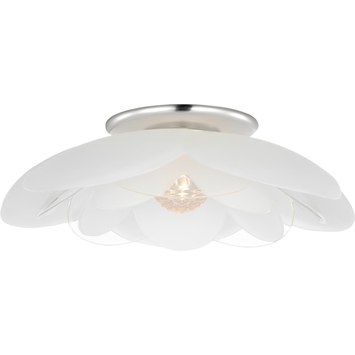 Barbara Barry Petaluma 16" Flush Mount in Soft Silver with Etched and Clear Glass Flowers W15.5" x H4.5"