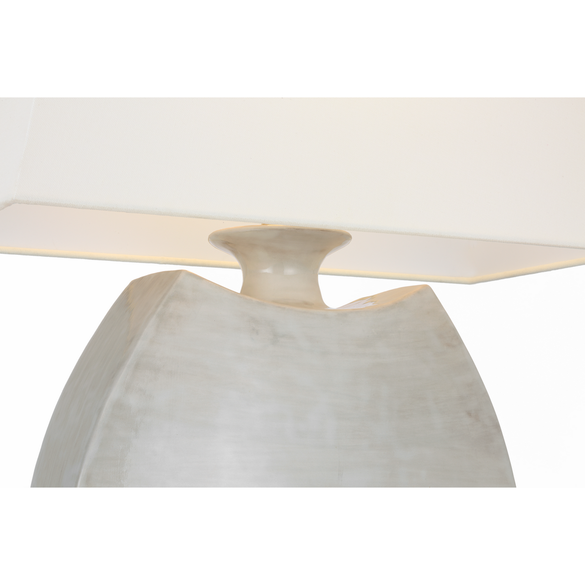 Chapman & Myers Emiko 21" Low Wide Table Lamp in Antiqued White with Linen Shade W17" x H20.5"