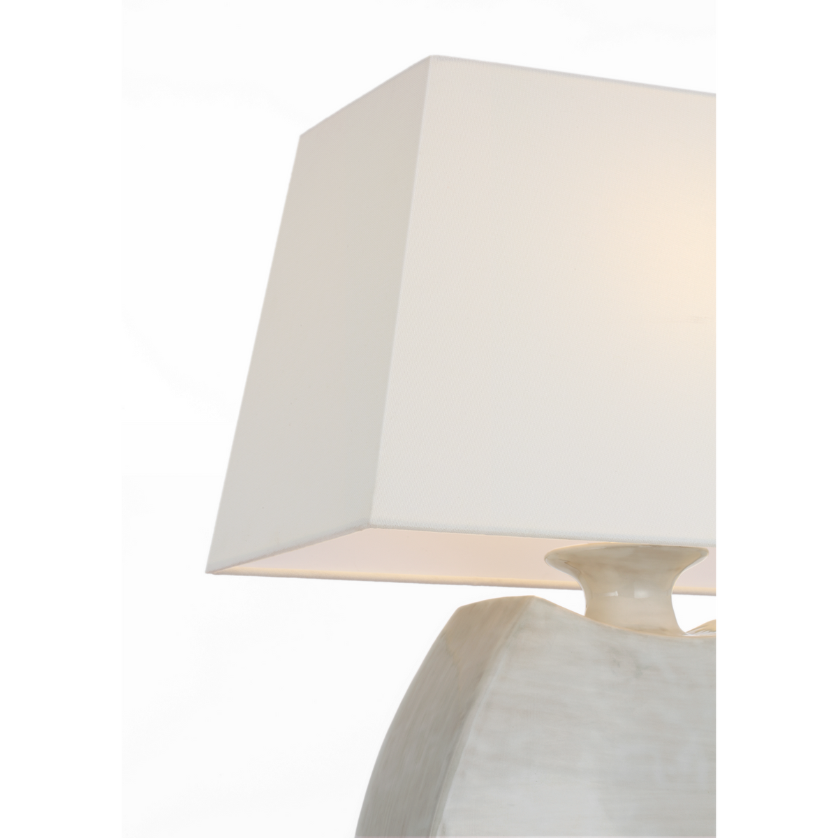 Chapman & Myers Emiko 21" Low Wide Table Lamp in Antiqued White with Linen Shade W17" x H20.5"