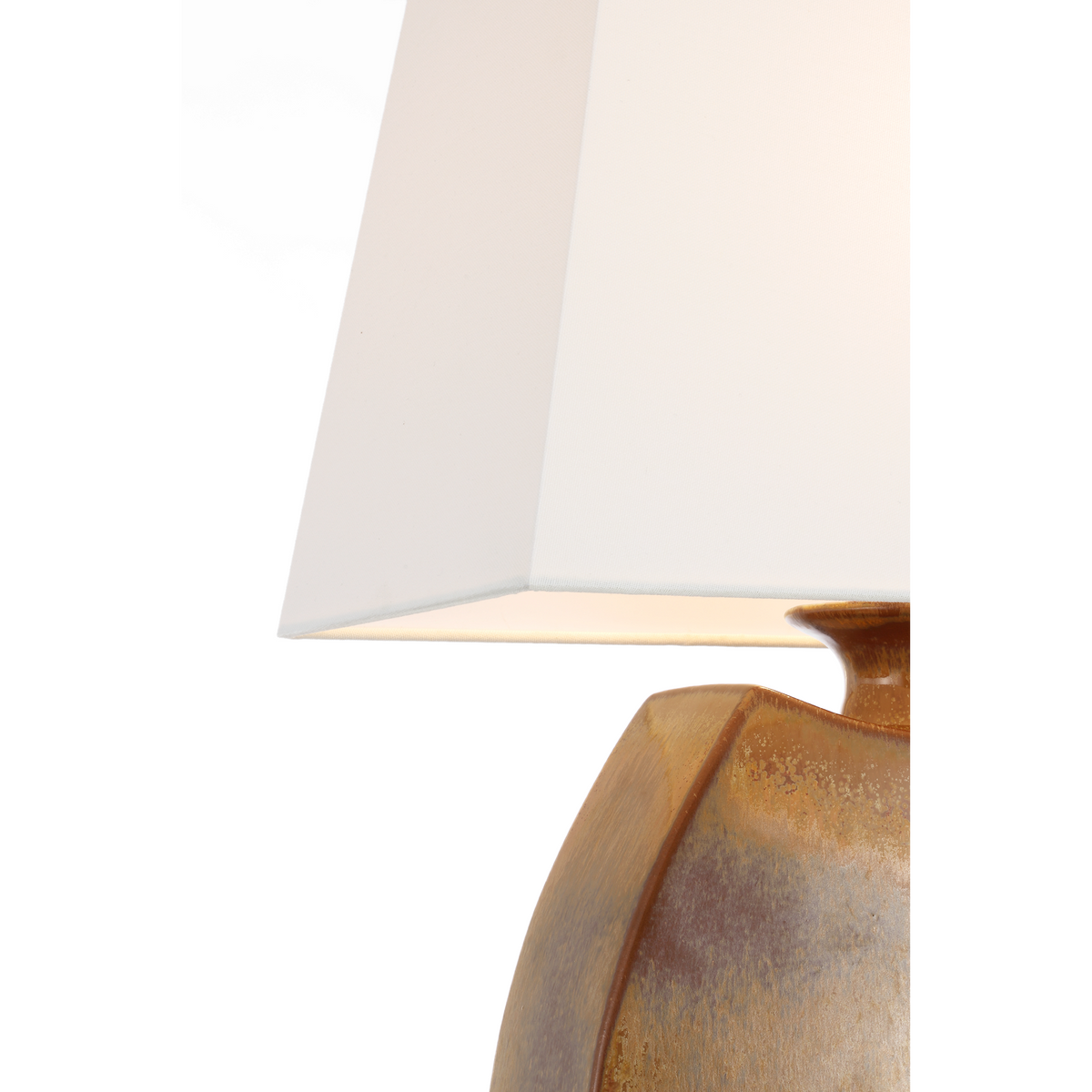 Chapman & Myers Emiko 21" Low Wide Table Lamp in Molten Amber with Linen Shade W17" x H20.5"