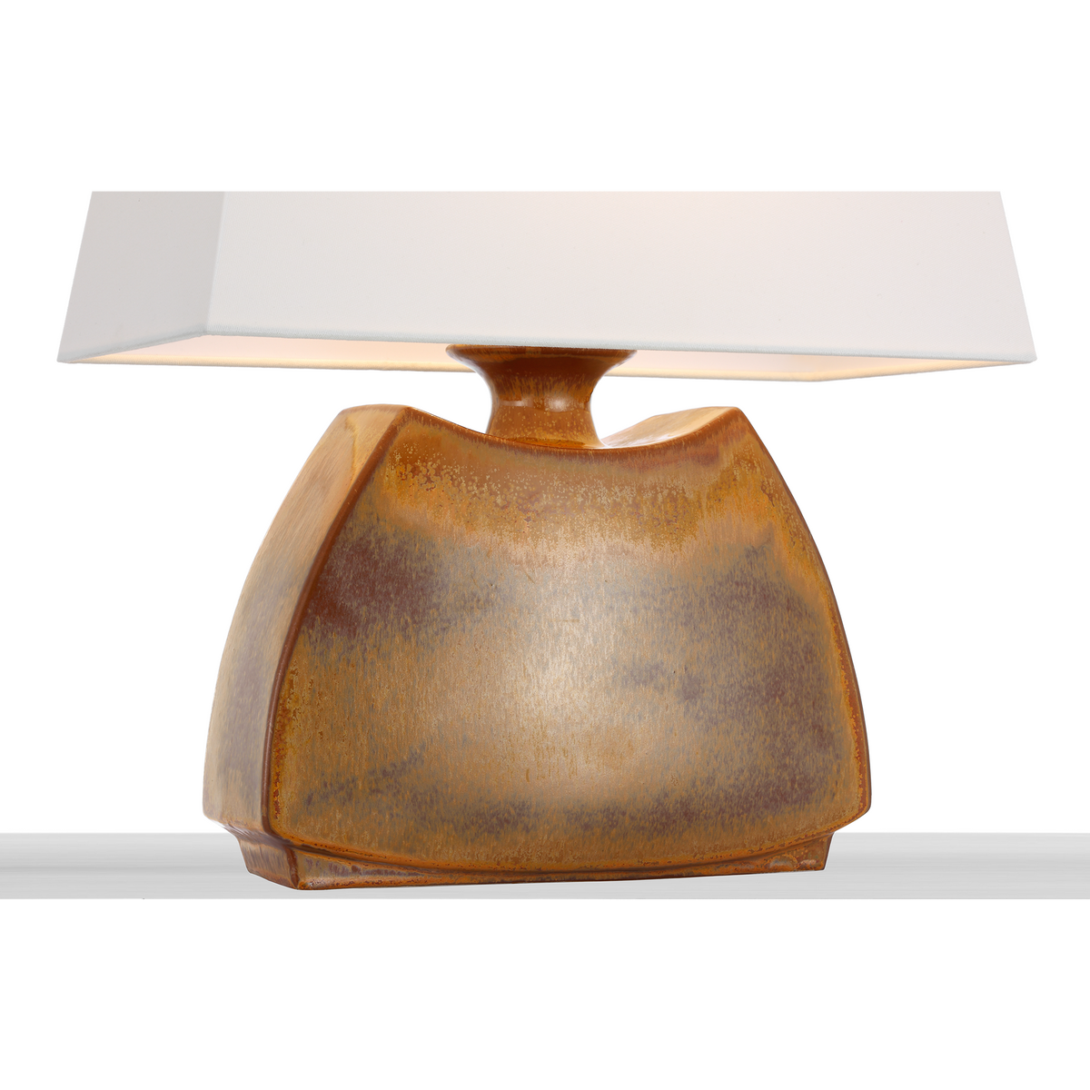 Chapman & Myers Emiko 21" Low Wide Table Lamp in Molten Amber with Linen Shade W17" x H20.5"
