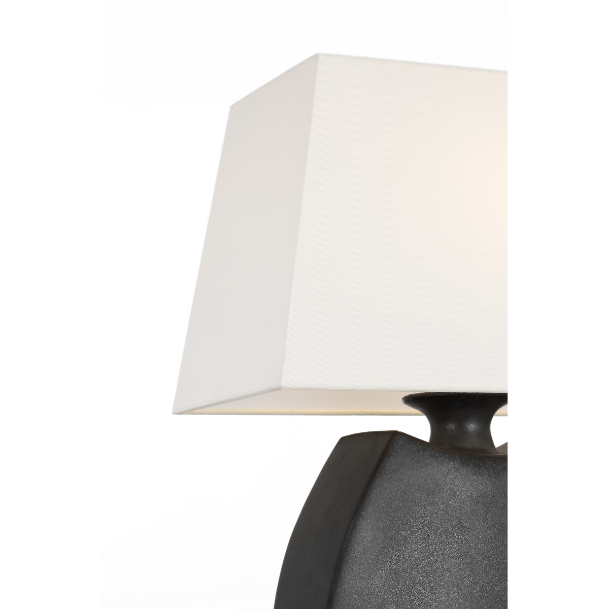 Chapman & Myers Emiko 21" Low Wide Table Lamp in Stained Black Metallic with Linen Shade W17" x H20.5"