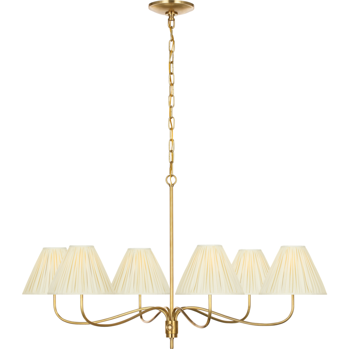 Chapman & Myers Hollings 42" Chandelier in Antique-Burnished Brass with Silk Pleated Shades W41.5" x H23.5"