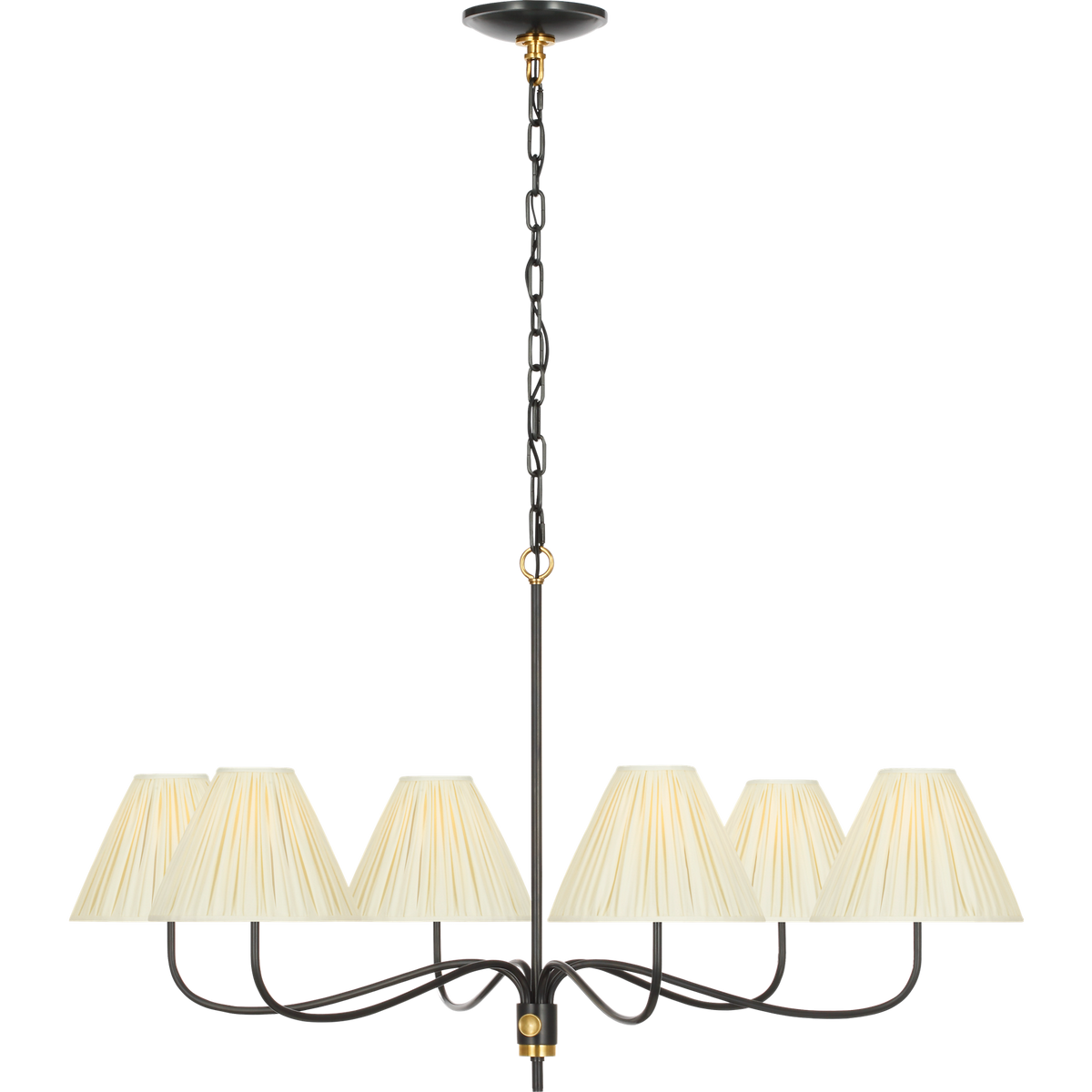 Chapman & Myers Hollings 42" Chandelier in Bronze and Antique-Burnished Brass with Silk Pleated Shades W41.5" x H23.5"