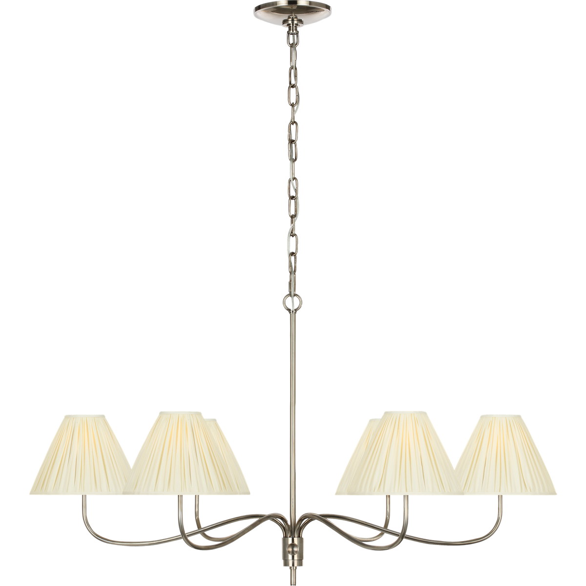 Chapman & Myers Hollings 42" Chandelier in Pewter with Silk Pleated Shades W41.5" x H23.5"
