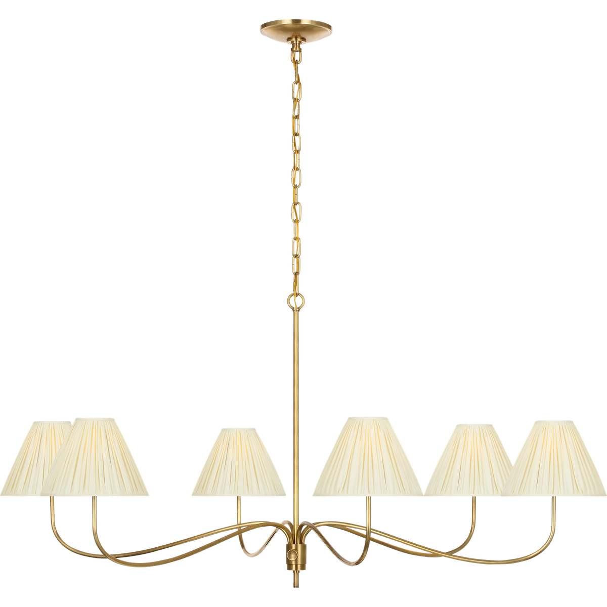 Chapman & Myers Hollings 54" Chandelier in Antique-Burnished Brass with Silk Pleated Shades W53.5" x H25.5"
