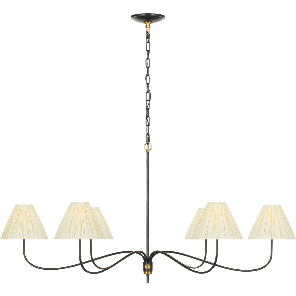 Chapman & Myers Hollings 54" Chandelier in Bronze and Antique-Burnished Brass with Silk Pleated Shades W53.5" x H25.5"