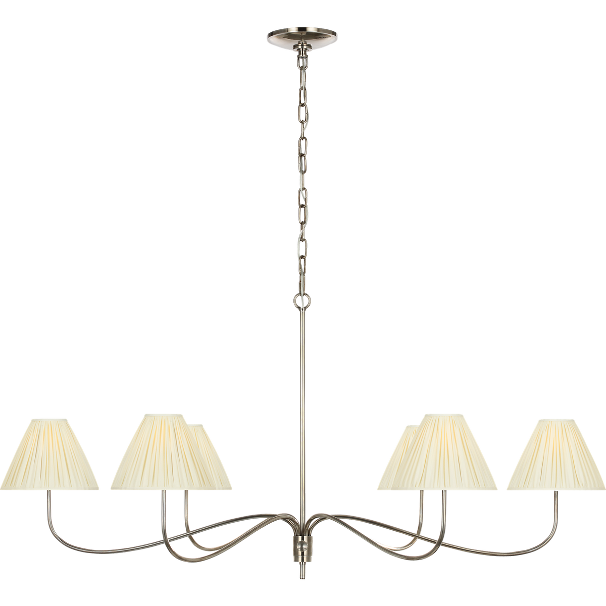 Chapman & Myers Hollings 54" Chandelier in Pewter with Silk Pleated Shades W53.5" x H25.5"