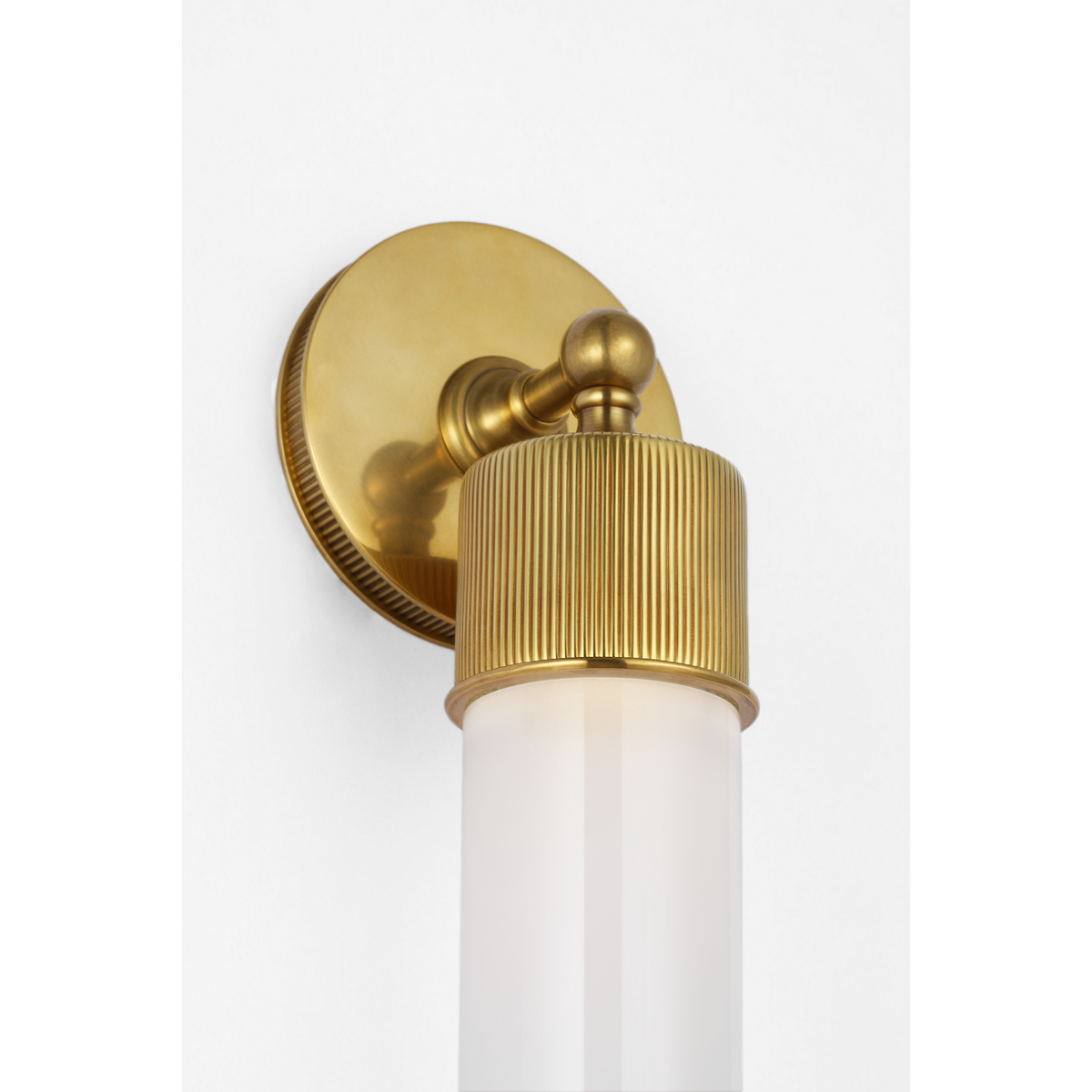 Marie Flanigan Ansel 19" Bath Sconce in Soft Brass with White Glass W4.25" x H18.5" x E4"