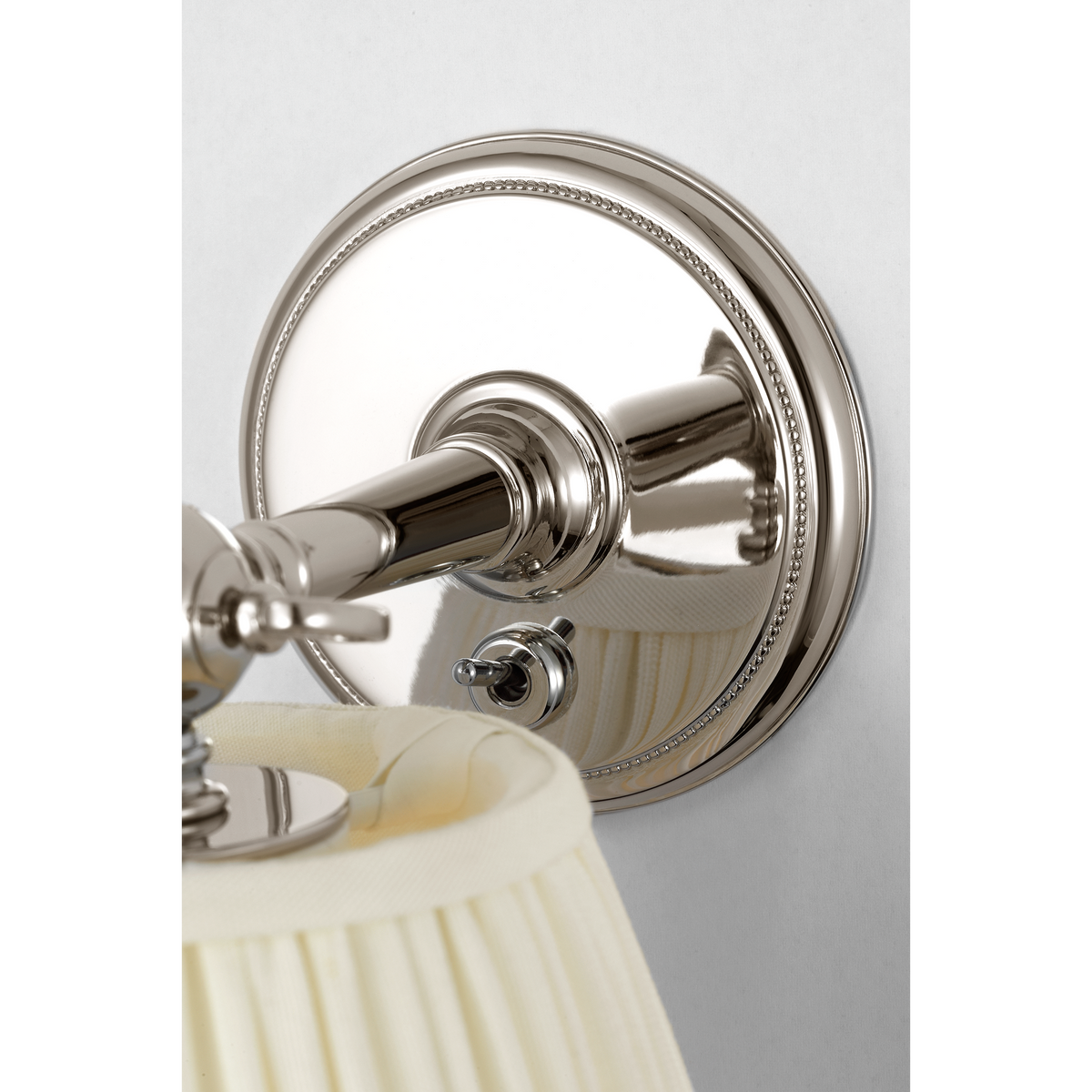 Marie Flanigan Hollander 7" Pivoting Sconce in Polished Nickel with Silk Pleated Shade W5.75" x H7" x E6.25"