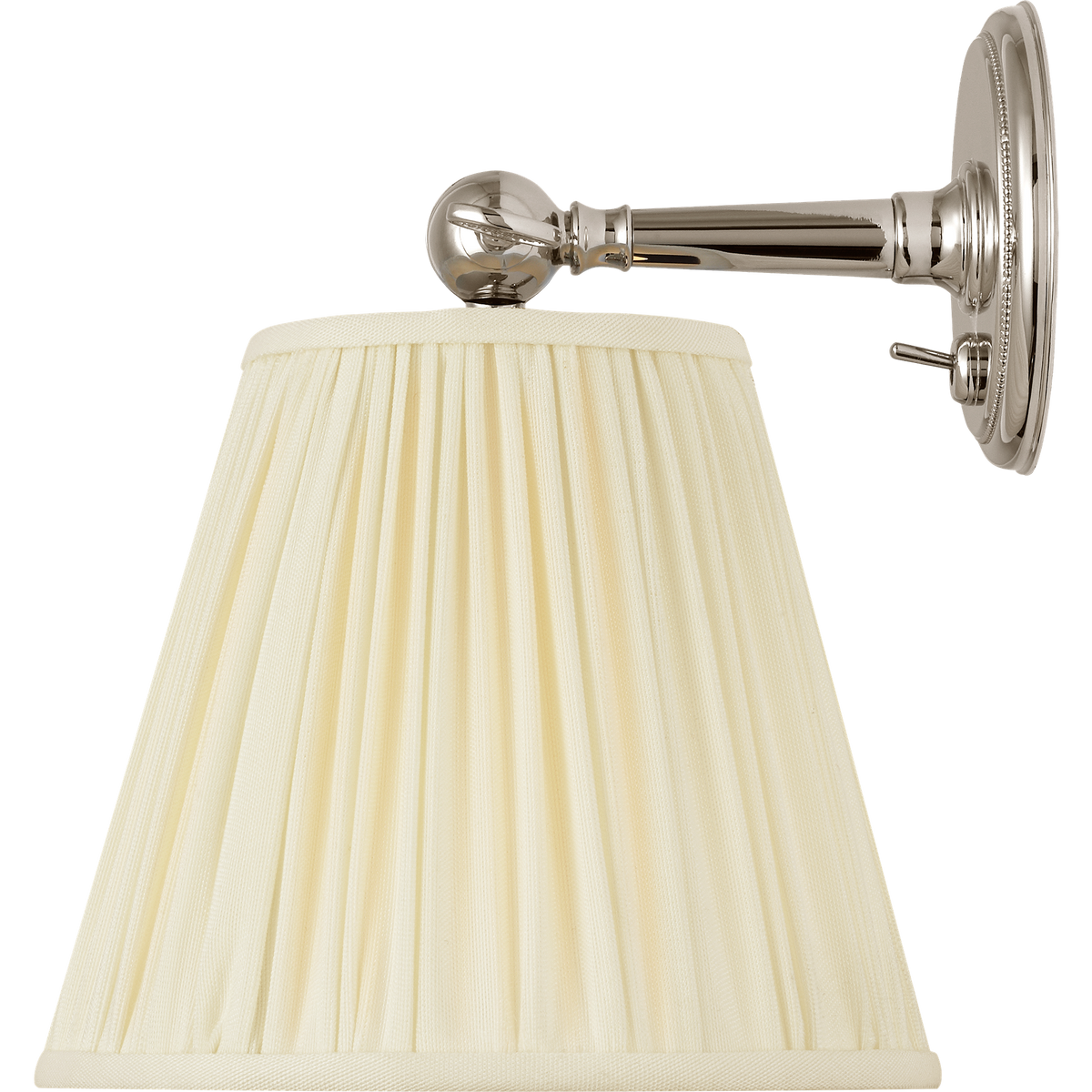 Marie Flanigan Hollander 7" Pivoting Sconce in Polished Nickel with Silk Pleated Shade W5.75" x H7" x E6.25"