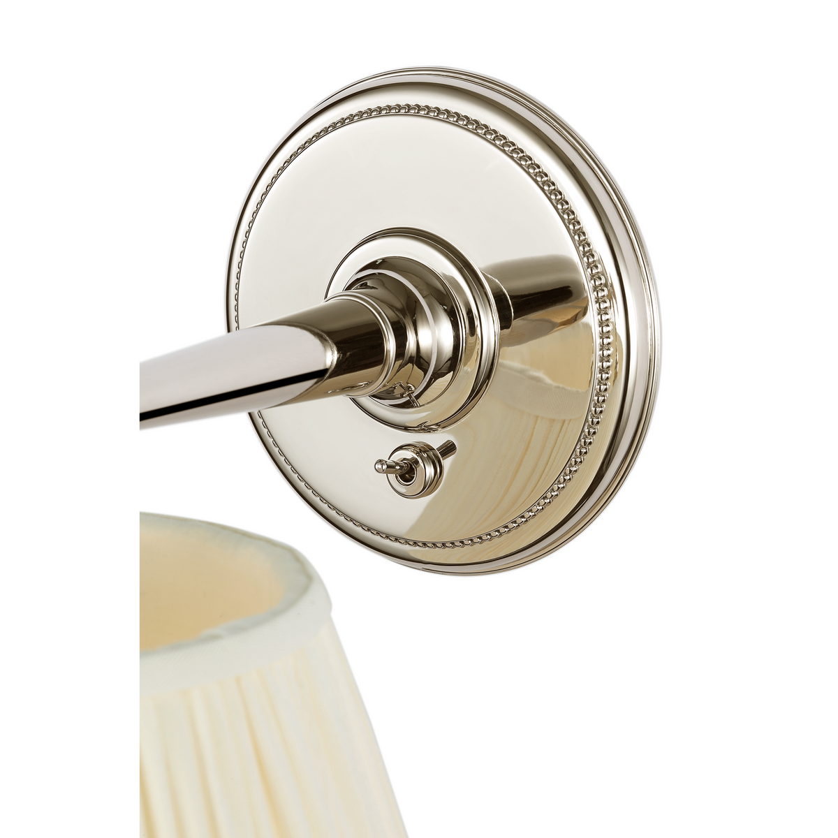 Marie Flanigan Hollander 9" Pivoting Sconce in Polished Nickel with Silk Pleated Shade W7.5" x H8.5" x E9.25"