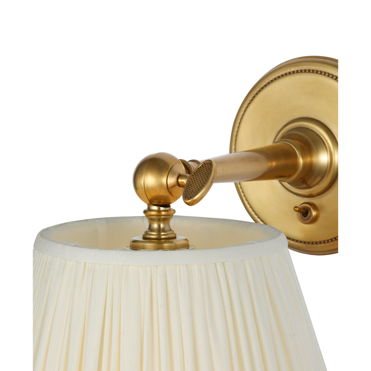 Marie Flanigan Hollander 9" Pivoting Sconce in Soft Brass with Silk Pleated Shade W7.5" x H8.5" x E9.25"