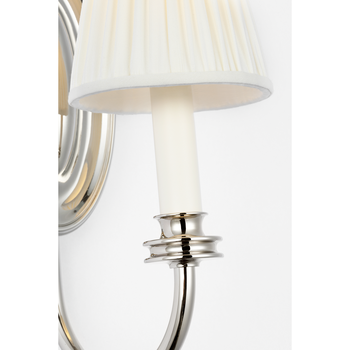 Marie Flanigan Astoria 12" Single Sconce in Polished Nickel with Silk Pleated Shade W4.75" x H12" x E7.75"