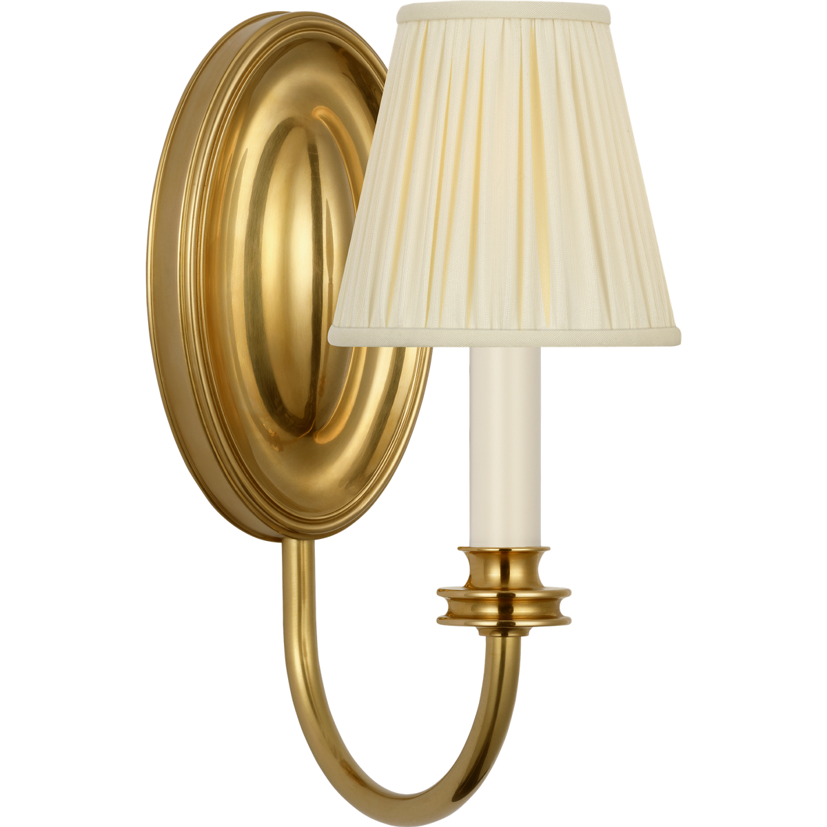 Marie Flanigan Astoria 12" Single Sconce in Soft Brass with Silk Pleated Shade W4.75" x H12" x E7.75"