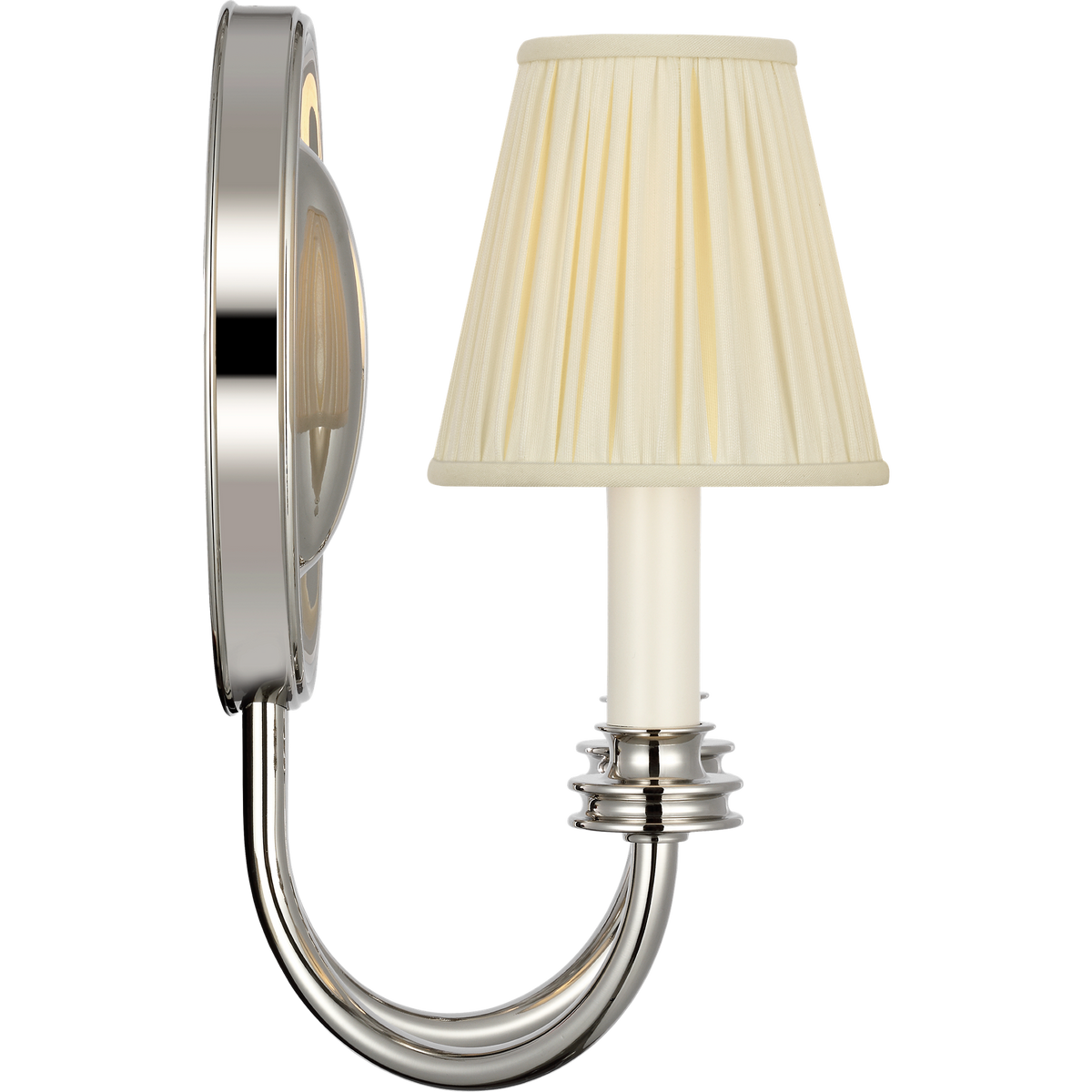 Marie Flanigan Astoria 12" Double Sconce in Polished Nickel with Silk Pleated Shades W10.25" x H12" x E7"