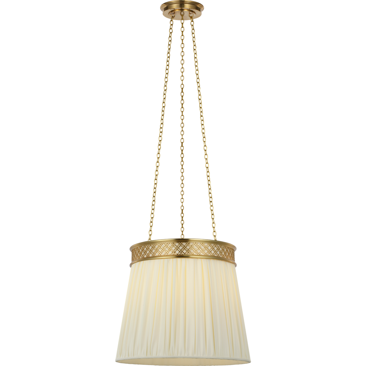 Marie Flanigan Merritt 16" Crowned Hanging Shade in Soft Brass with Silk Pleated Shade W16"