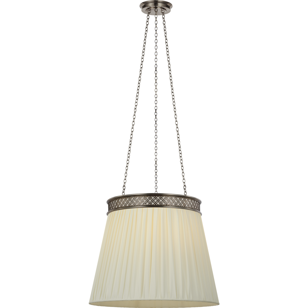 Marie Flanigan Merritt 21" Crowned Hanging Shade in Pewter with Silk Pleated Shade W21"