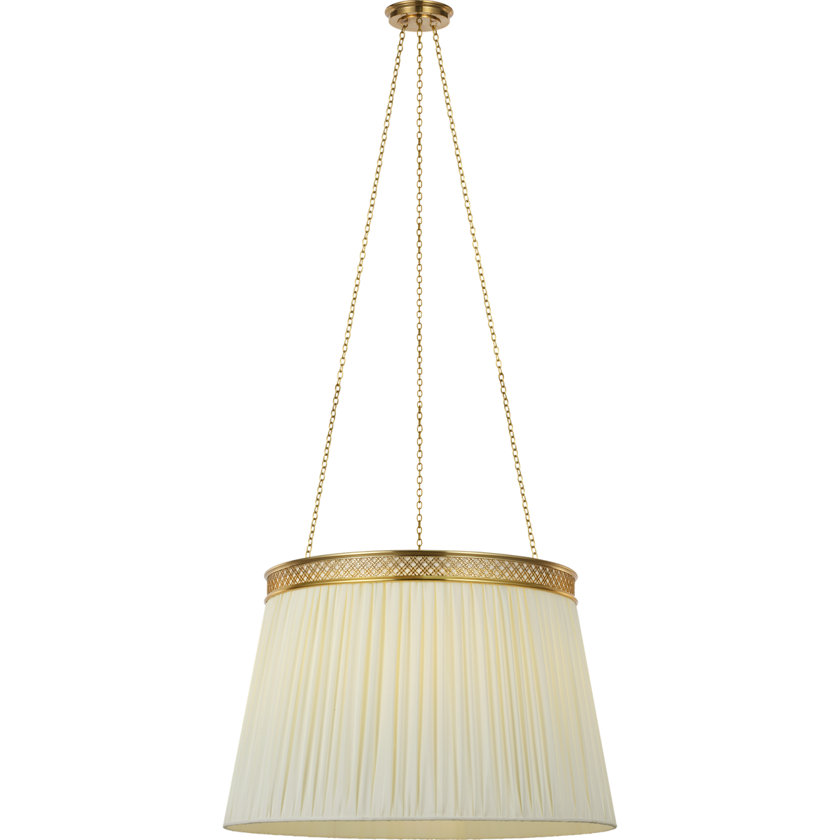 Marie Flanigan Merritt 30" Crowned Hanging Shade in Soft Brass with Silk Pleated Shade W30"
