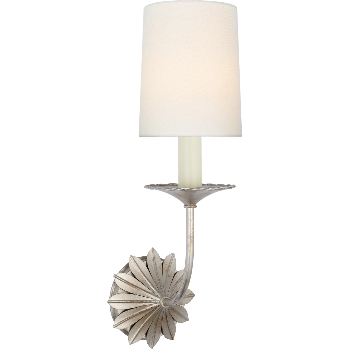 Suzanne Kasler Leslie 17" Single Sconce in Burnished Silver Leaf with Linen Shade W4.75" x H16.5" x E6.25"