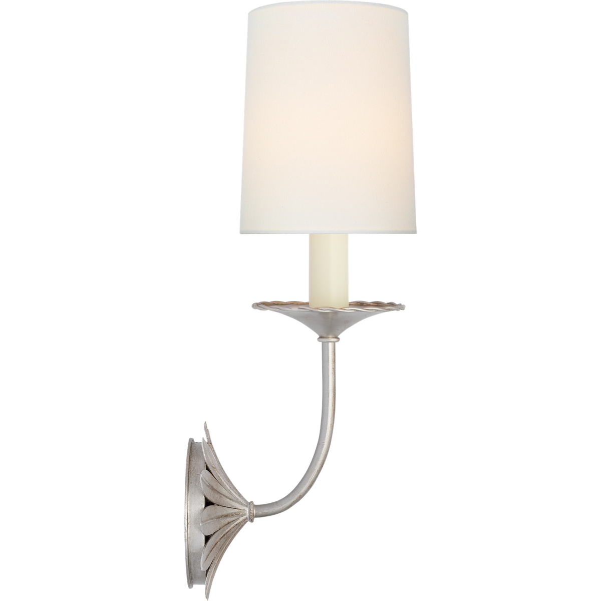 Suzanne Kasler Leslie 17" Single Sconce in Burnished Silver Leaf with Linen Shade W4.75" x H16.5" x E6.25"