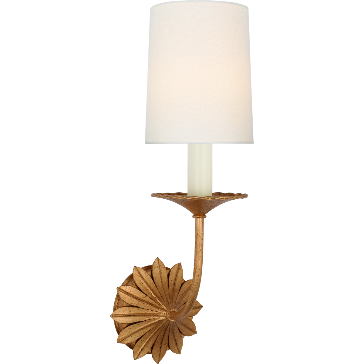 Suzanne Kasler Leslie 17" Single Sconce in Gilded Iron with Linen Shade W4.75" x H16.5" x E6.25"