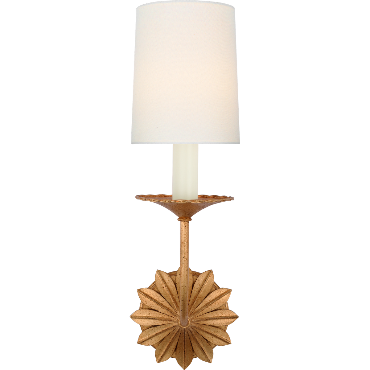 Suzanne Kasler Leslie 17" Single Sconce in Gilded Iron with Linen Shade W4.75" x H16.5" x E6.25"
