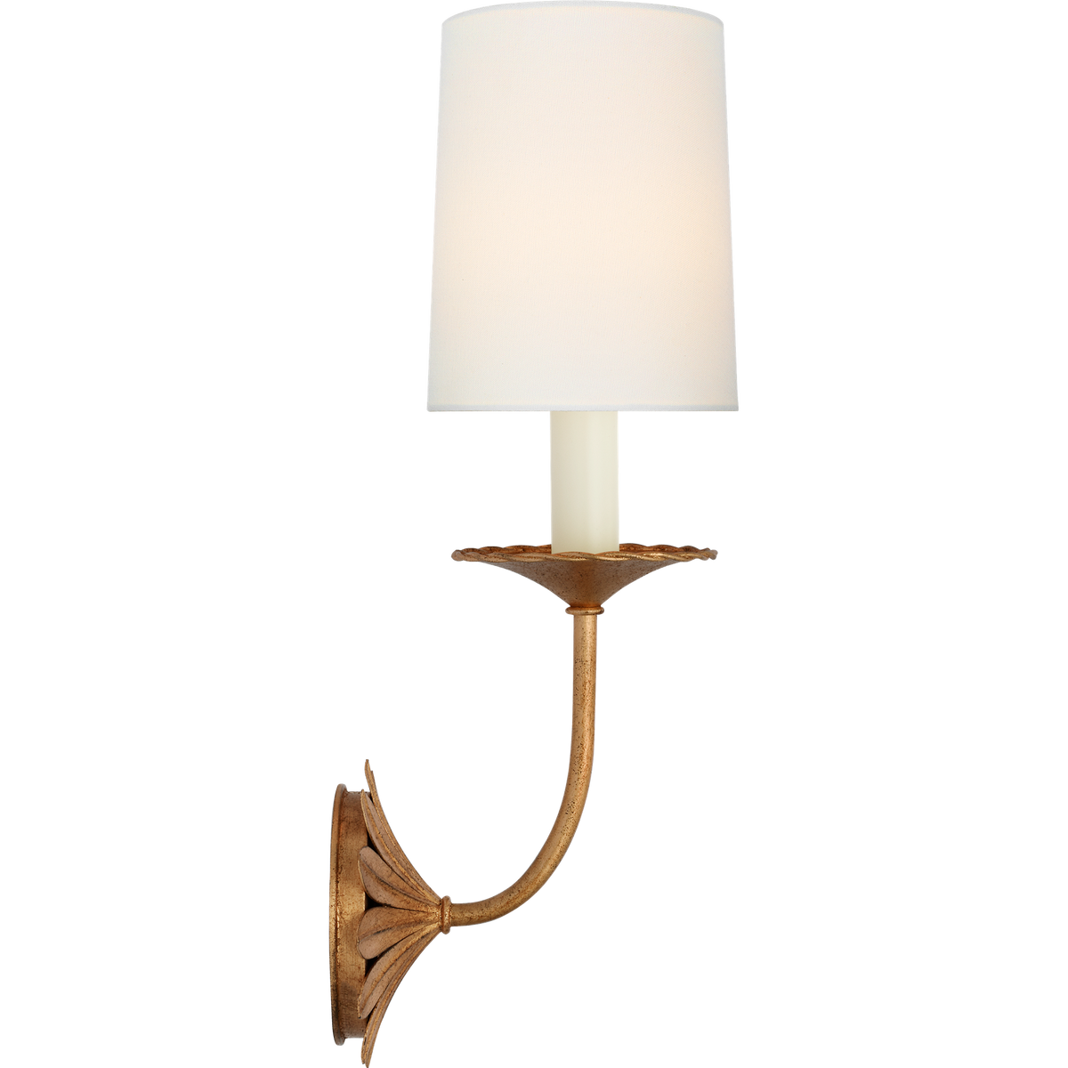 Suzanne Kasler Leslie 17" Single Sconce in Gilded Iron with Linen Shade W4.75" x H16.5" x E6.25"