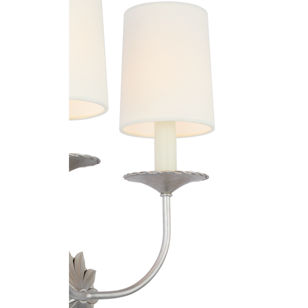 Suzanne Kasler Leslie 17" Double Sconce in Burnished Silver Leaf with Linen Shades W12.25" x H16.5" x E6.25"