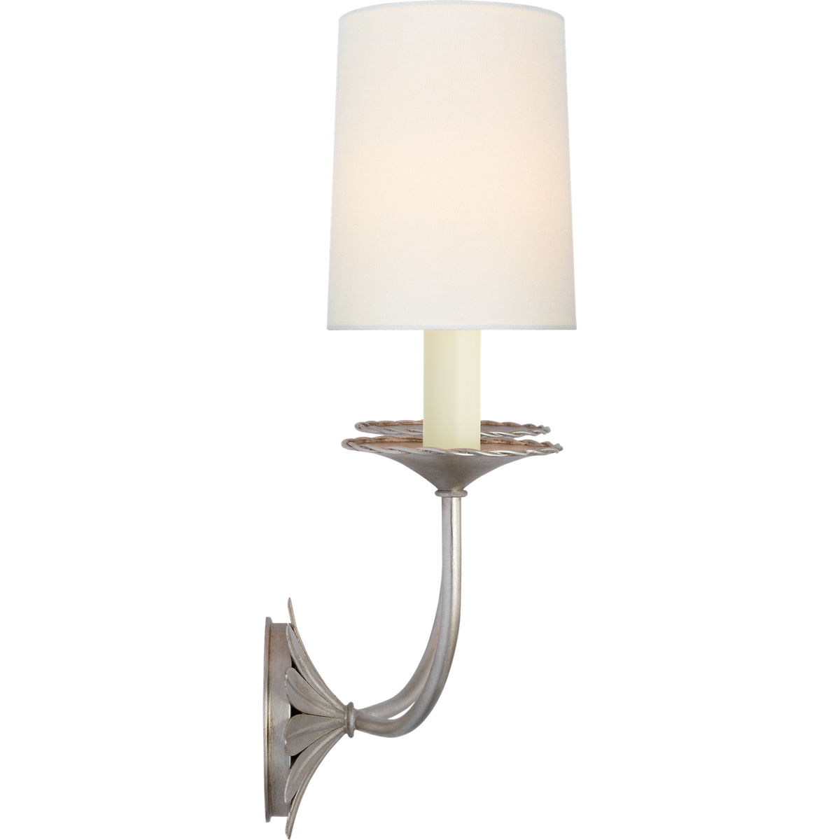 Suzanne Kasler Leslie 17" Double Sconce in Burnished Silver Leaf with Linen Shades W12.25" x H16.5" x E6.25"