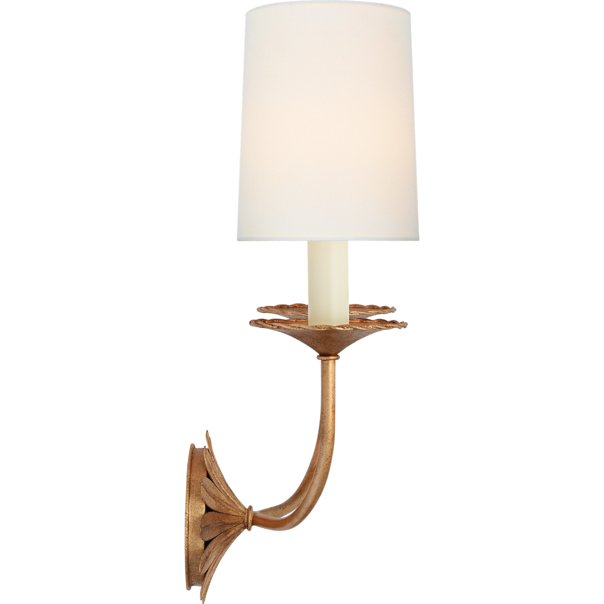 Suzanne Kasler Leslie 17" Double Sconce in Gilded Iron with Linen Shades W12.25" x H16.5" x E6.25"