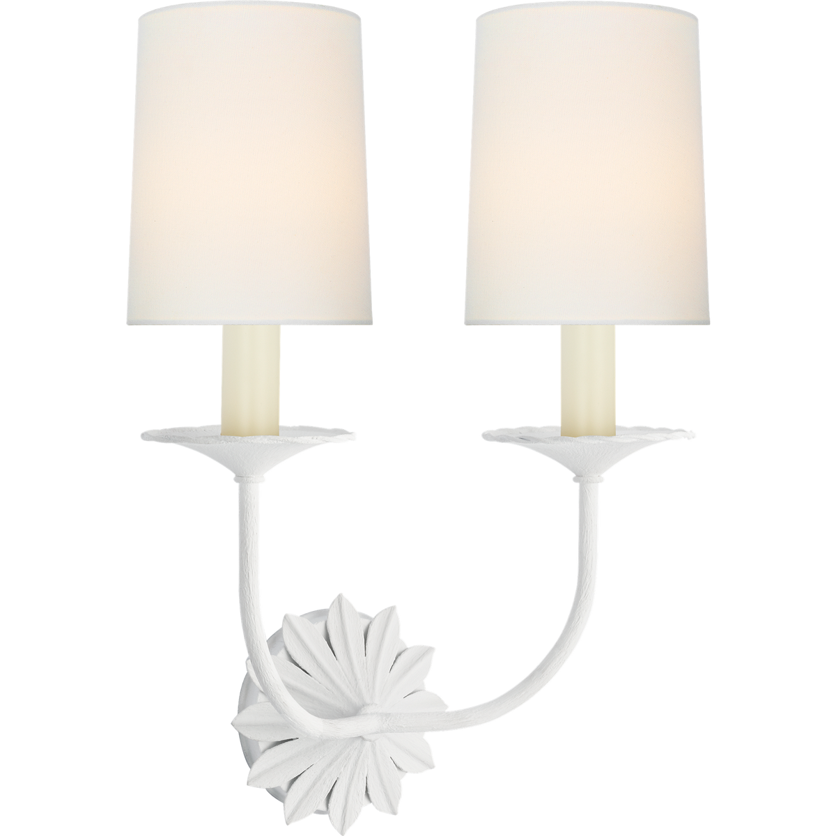 Suzanne Kasler Leslie 17" Double Sconce in Plaster White with Linen Shades W12.25" x H16.5" x E6.25"