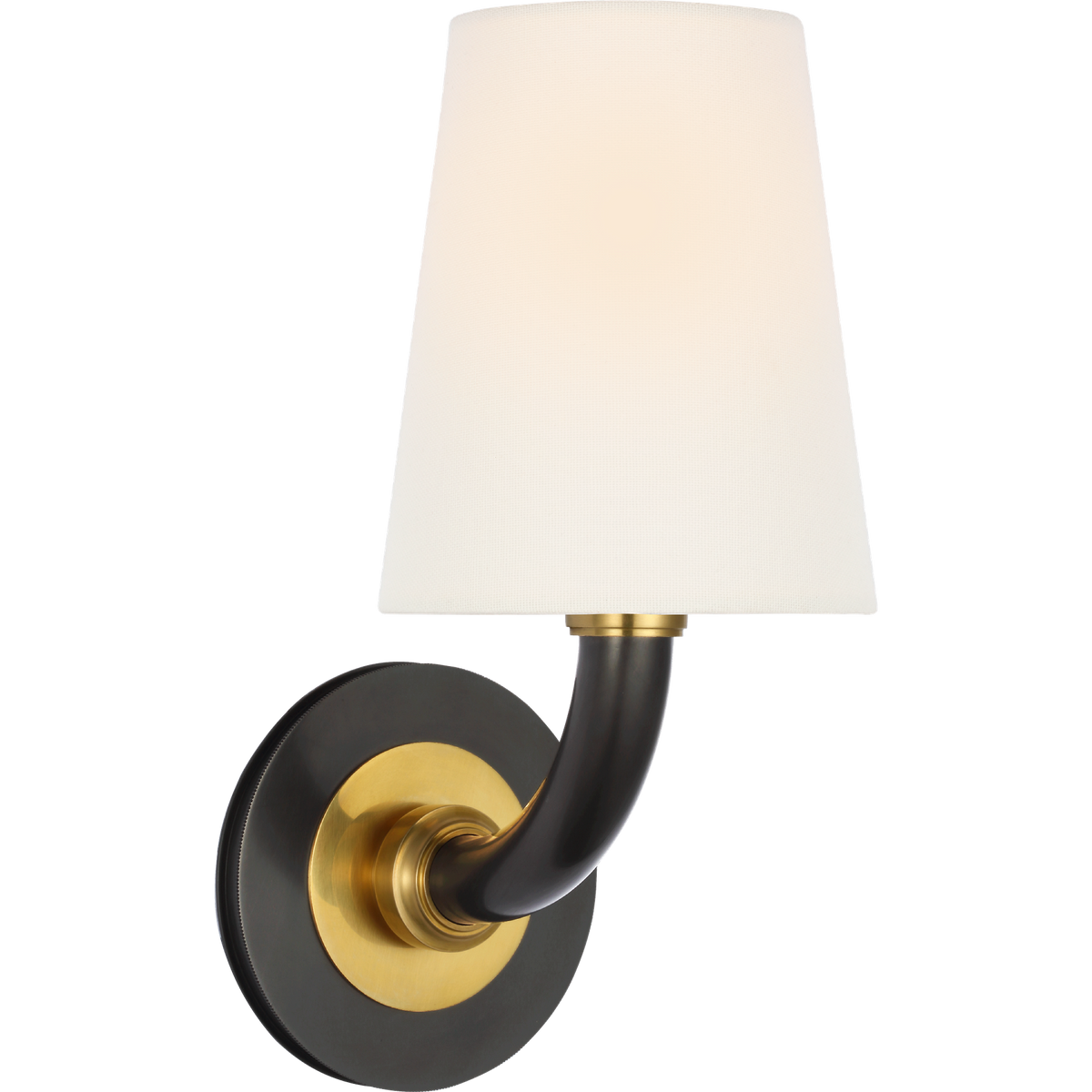 Thomas O'Brien Rally 12" Bath Sconce in Bronze and Hand-Rubbed Antique Brass with Linen Shade W5" x H11.75" x E6.5"