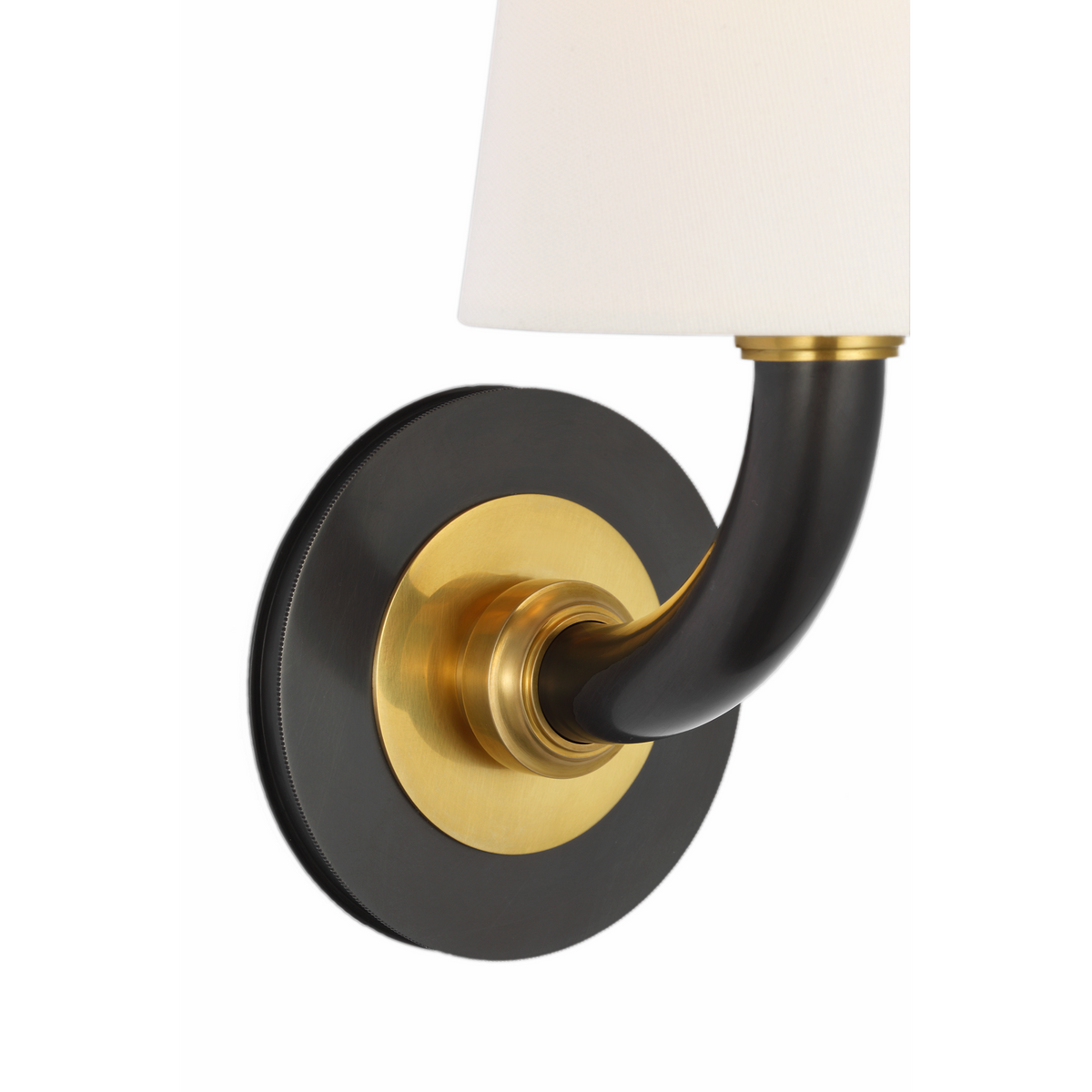 Thomas O'Brien Rally 12" Bath Sconce in Bronze and Hand-Rubbed Antique Brass with Linen Shade W5" x H11.75" x E6.5"