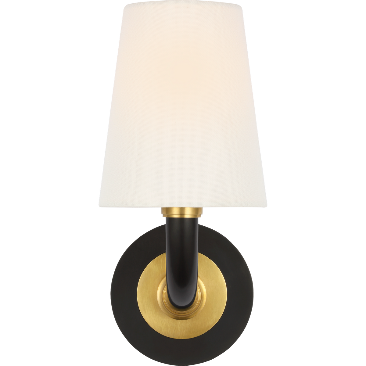 Thomas O'Brien Rally 12" Bath Sconce in Bronze and Hand-Rubbed Antique Brass with Linen Shade W5" x H11.75" x E6.5"
