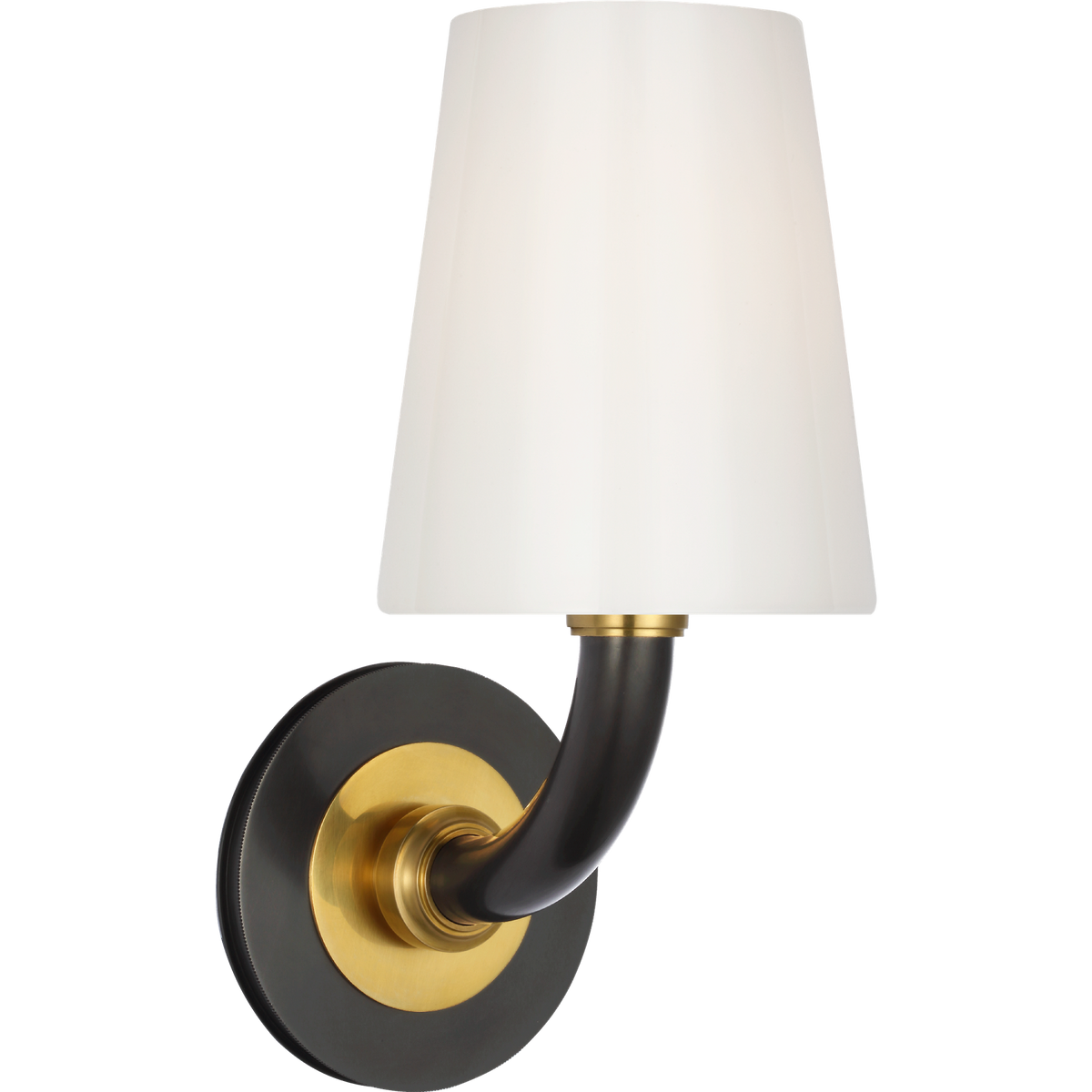 Thomas O'Brien Rally 12" Bath Sconce in Bronze and Hand-Rubbed Antique Brass with White Glass Shade W5" x H11.75" x E6.5"
