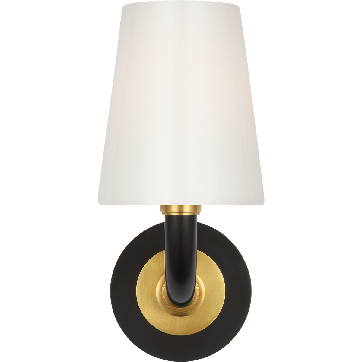 Thomas O'Brien Rally 12" Bath Sconce in Bronze and Hand-Rubbed Antique Brass with White Glass Shade W5" x H11.75" x E6.5"