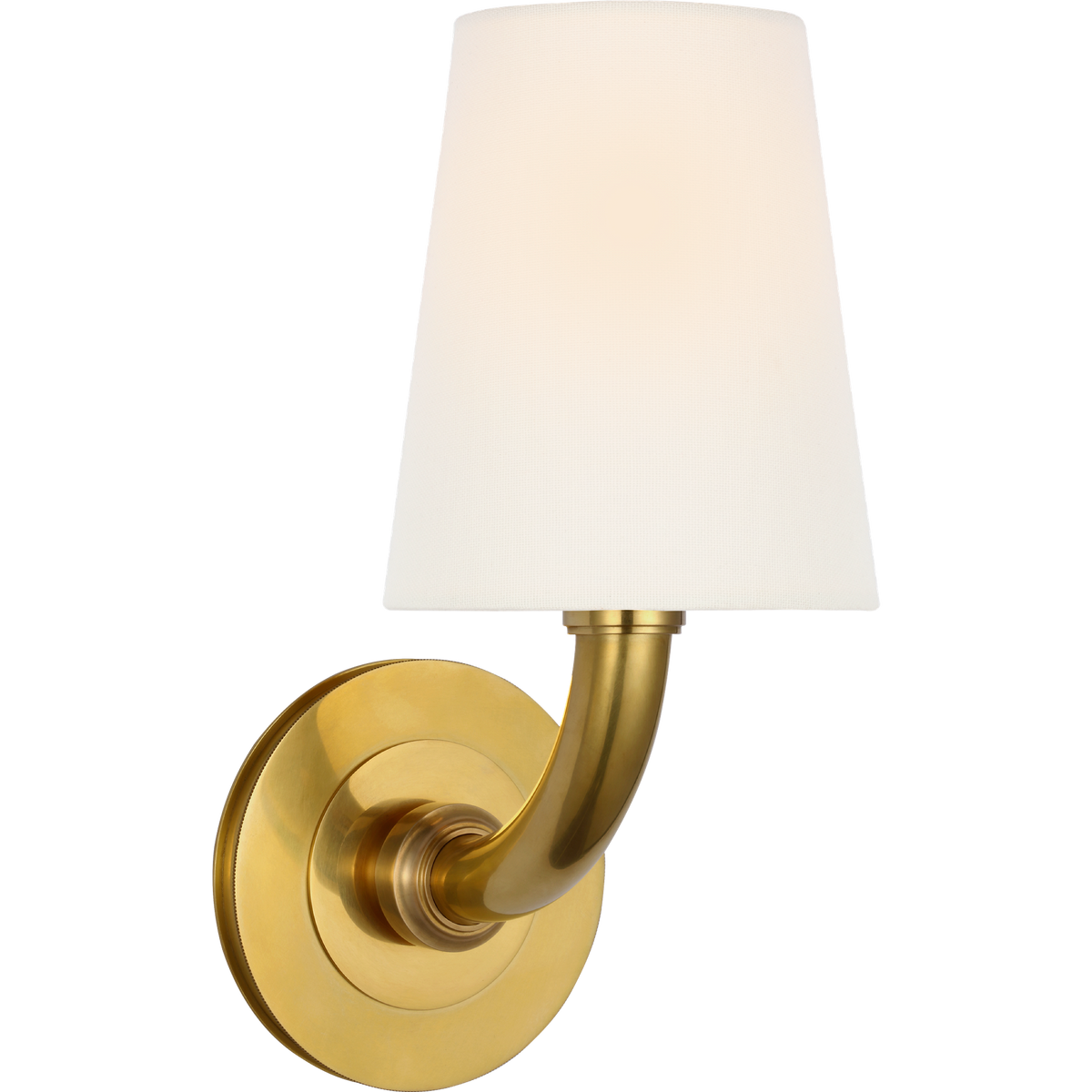 Thomas O'Brien Rally 12" Bath Sconce in Hand-Rubbed Antique Brass with Linen Shade W5" x H11.75" x E6.5"