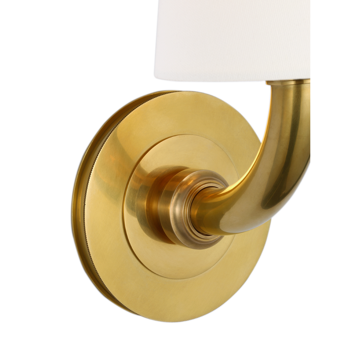 Thomas O'Brien Rally 12" Bath Sconce in Hand-Rubbed Antique Brass with Linen Shade W5" x H11.75" x E6.5"