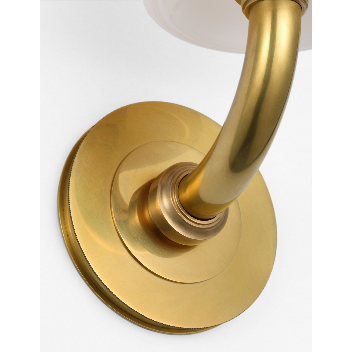 Thomas O'Brien Rally 12" Bath Sconce in Hand-Rubbed Antique Brass with White Glass Shade W5" x H11.75" x E6.5"