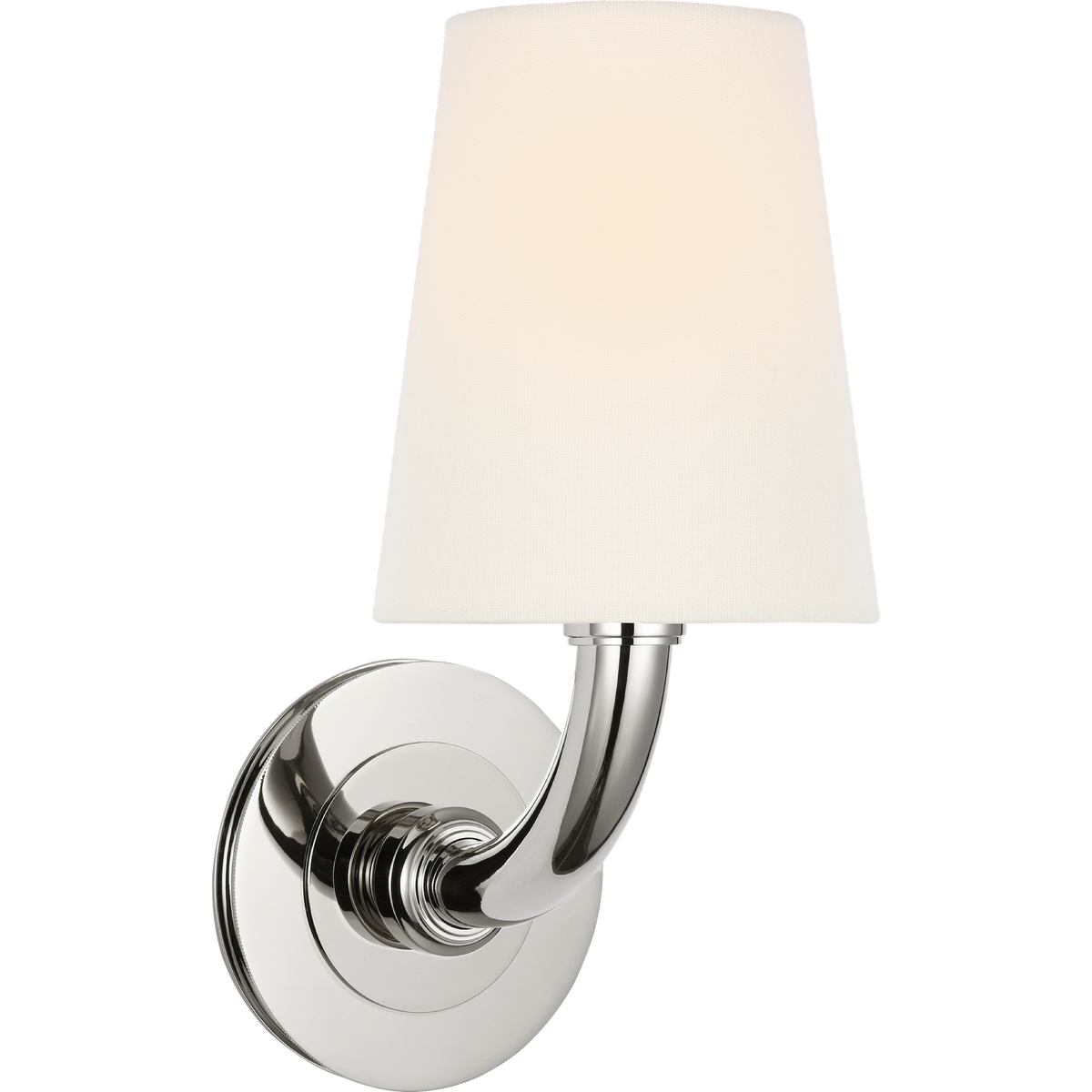 Thomas O'Brien Rally 12" Bath Sconce in Polished Nickel with Linen Shade W5" x H11.75" x E6.5"